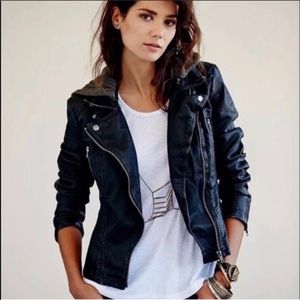 FREE PEOPLE Vegan Leather Moto Jacket w/Hoodie